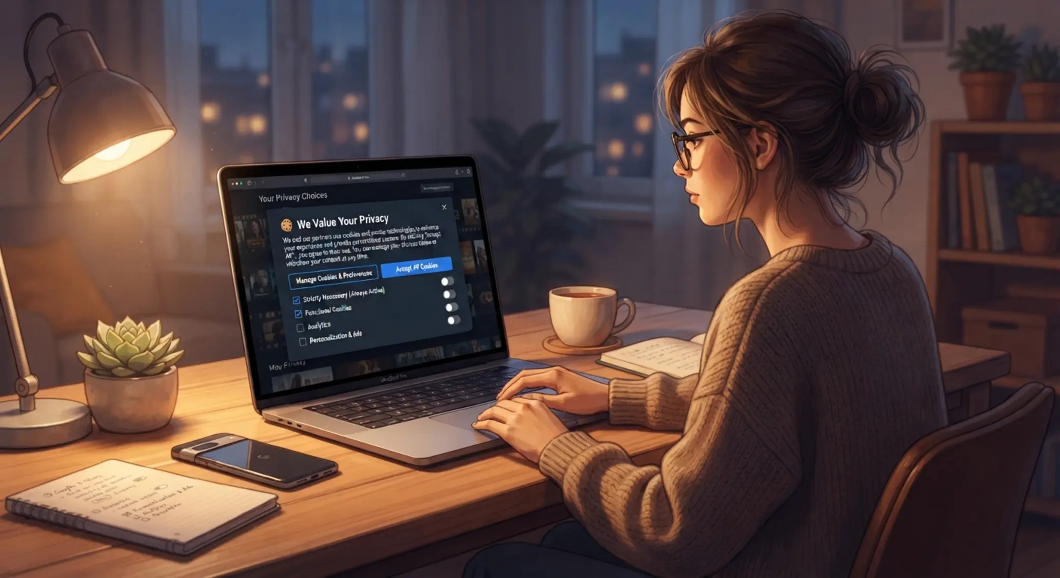 Uživatel vybírá nastavení cookies na počítači
