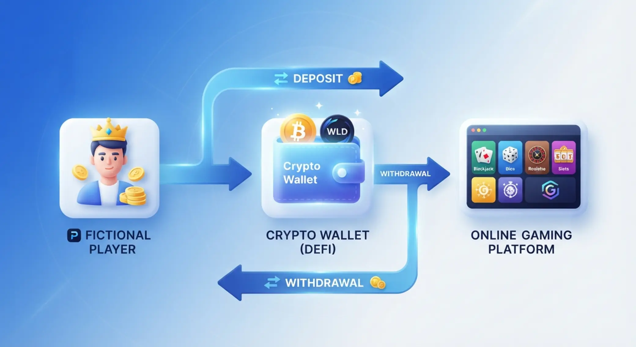 Schéma hráč, krypto peněženka a crypto casino