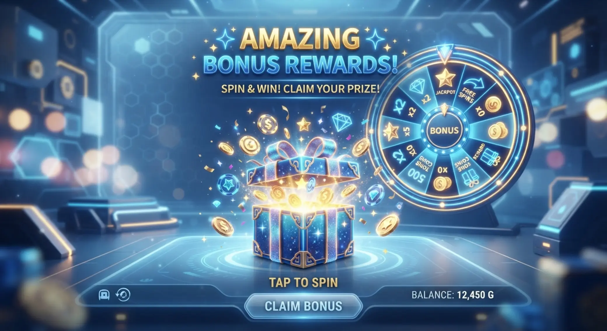 Vizuál bonusové nabídky s žetony a free spiny