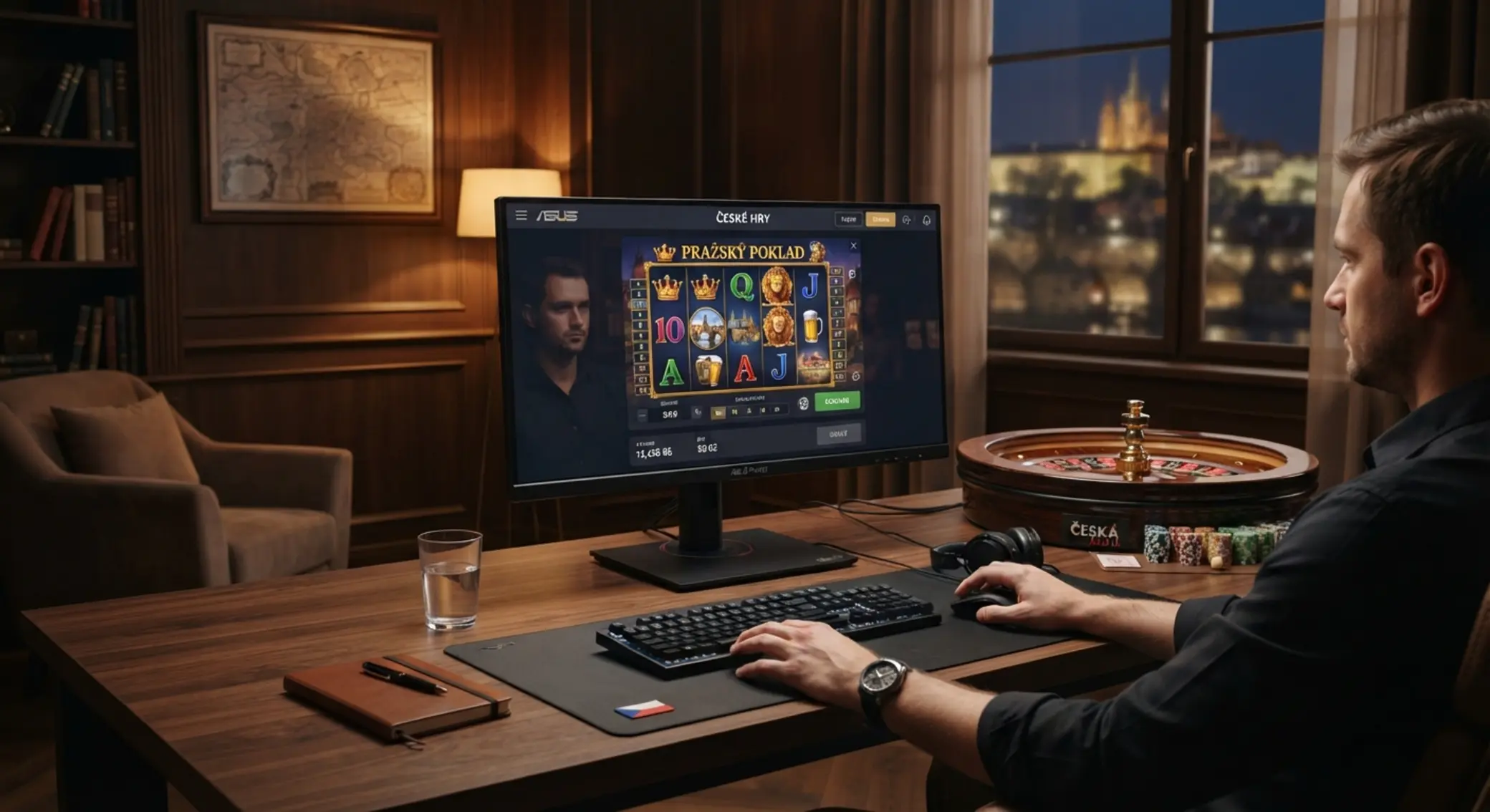 Obrazovka online herního prostředí s automaty a ruletou