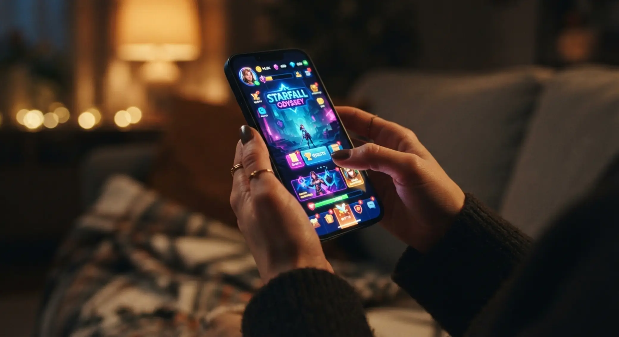 Hráč používající mobilní telefon pro hraní online her