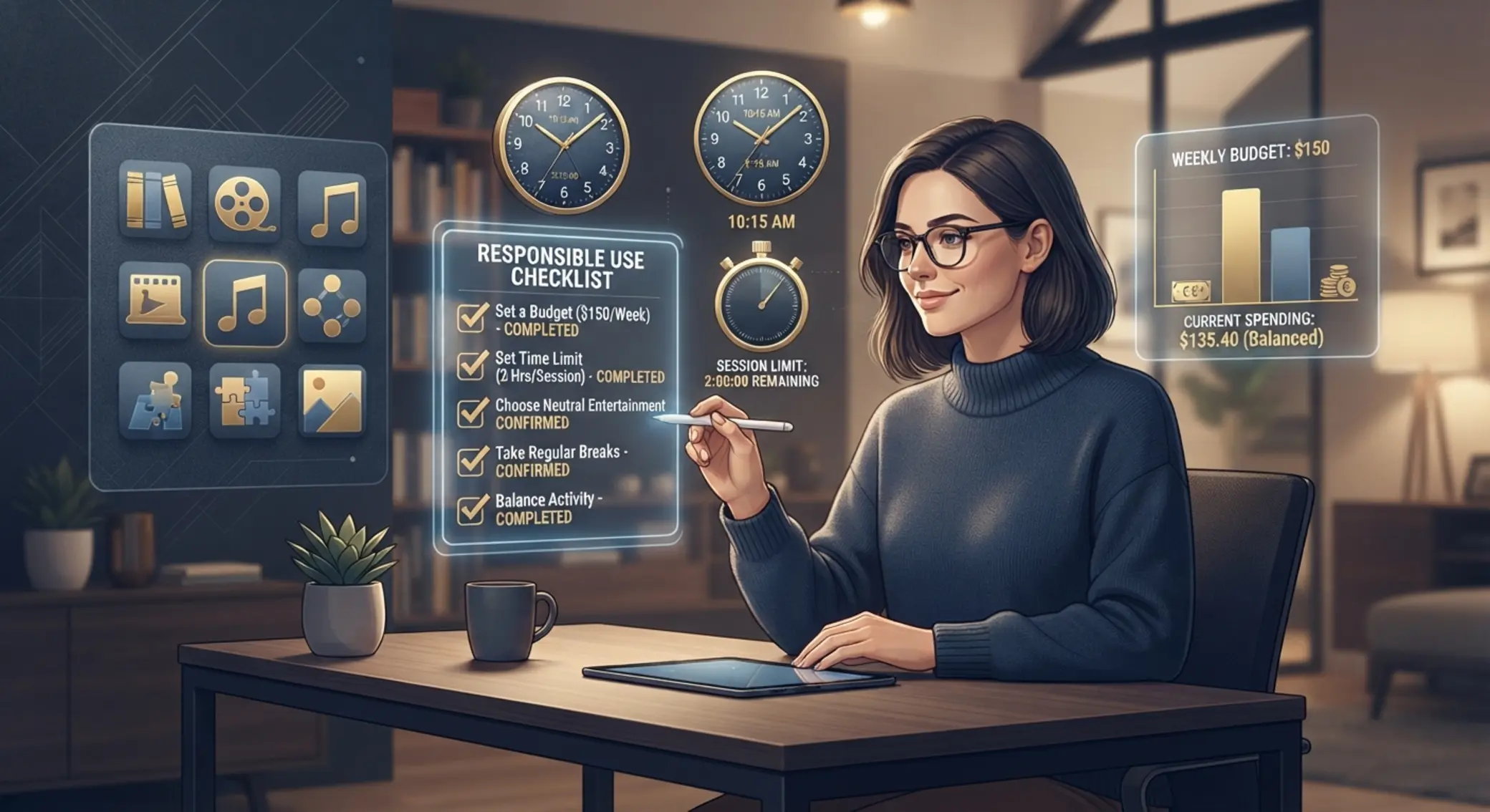 Abstraktní ilustrace odpovědného přístupu k informacím o online hrách a limitech